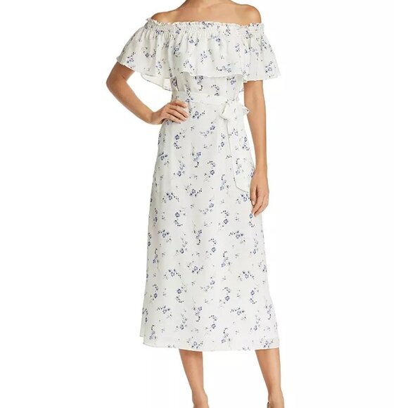 Rebecca Taylor Dresses & Skirts - Rebecca Taylor Silk Dress Francine Size 4 Off-the-Shoulder Ruffle Floral No Belt